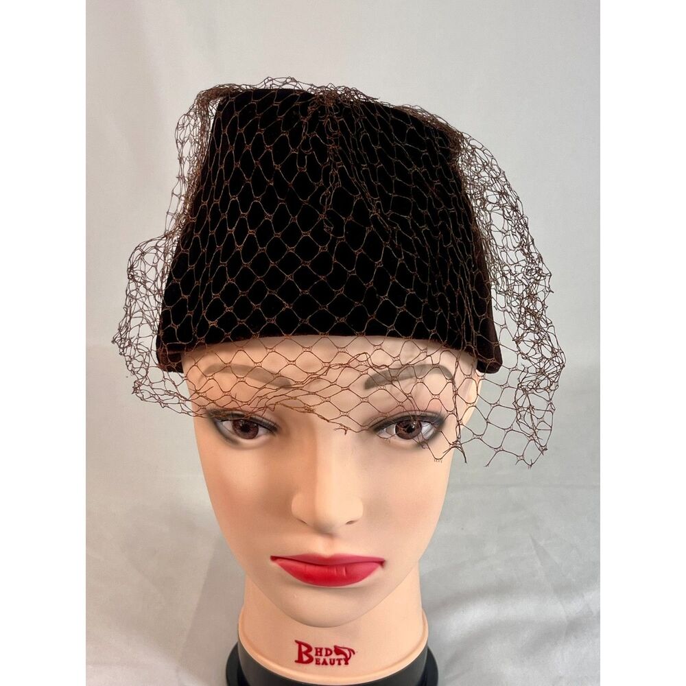 Vintage Women's Fascinator Brown Velour Hat Net - Picture 5 of 7